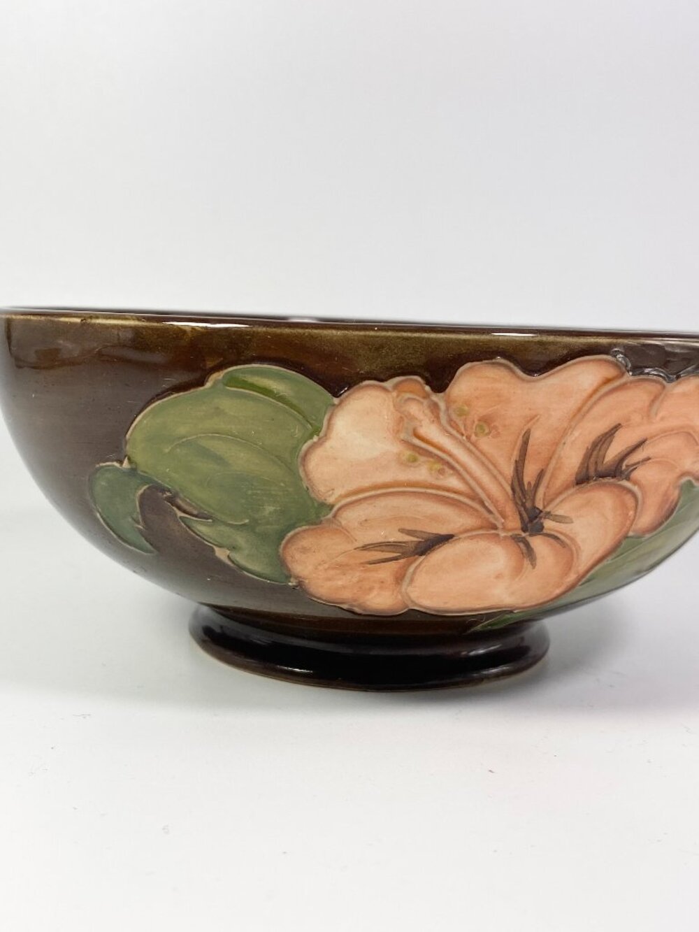 William Moorcroft 3 Hibiscus BROWN Bowl large Extremely Rare !!